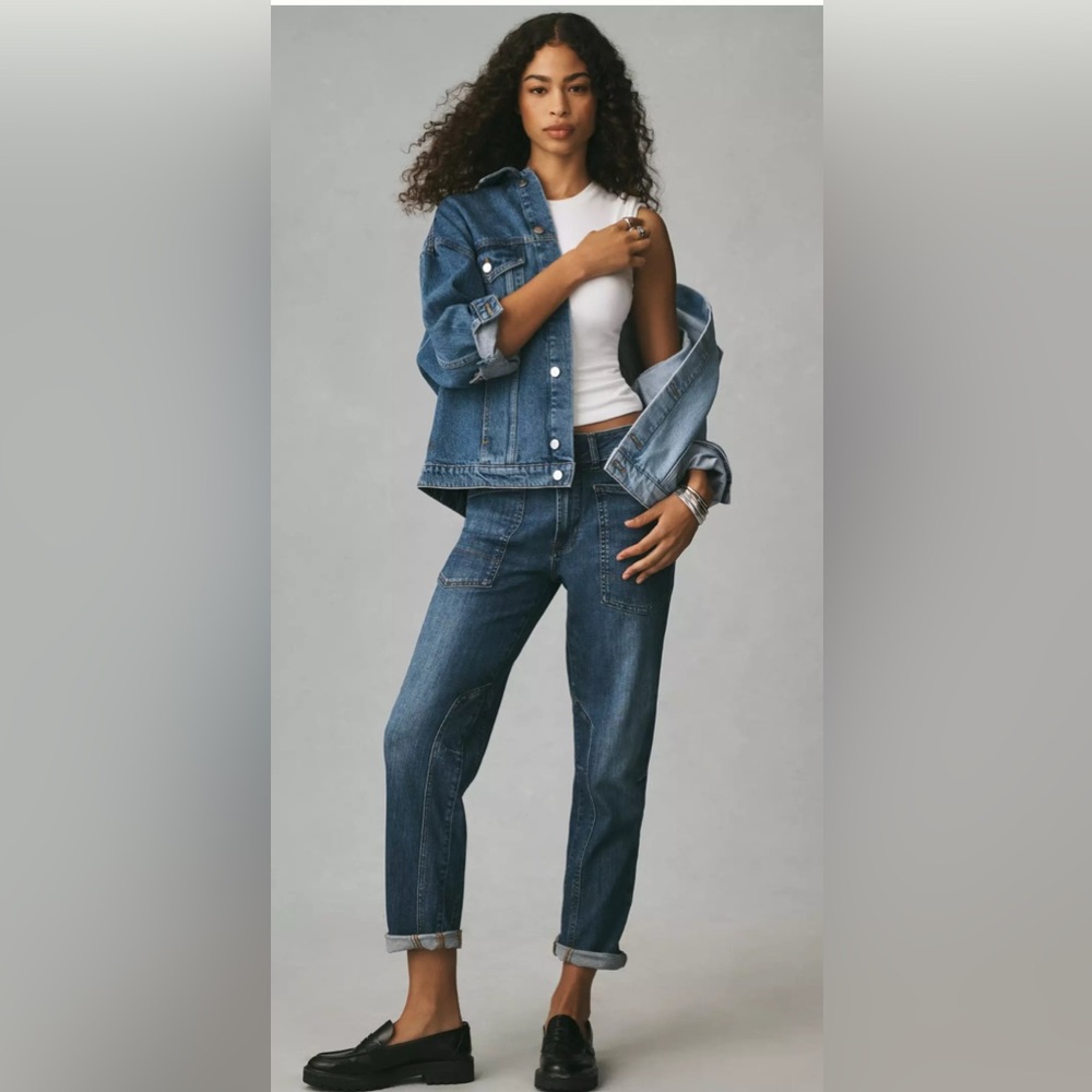 Pilcro The Wanderer Mid-Rise Relaxed-Leg Jeans Womes 29 Blue Faded Casual Simple